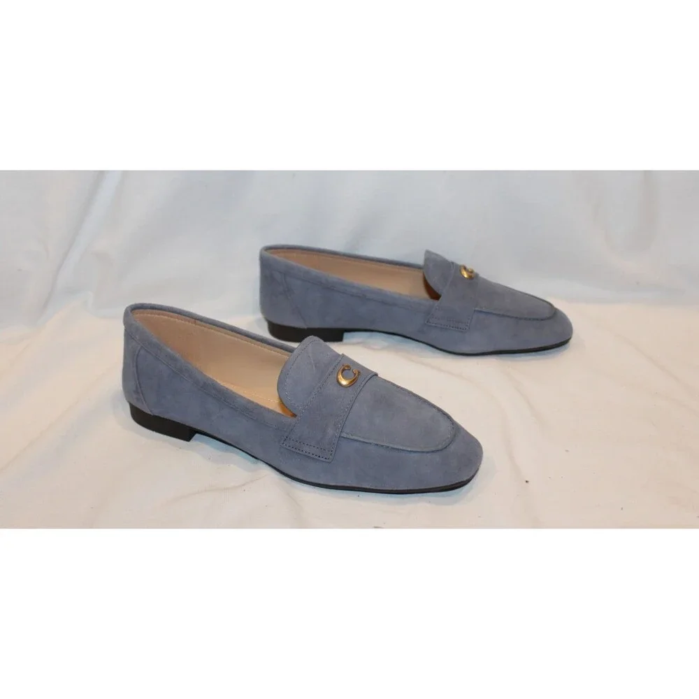 COACH SCULPT C LOGO SLIP ON DRIVER SUEDE LOAFER MOCASSINS LT DENIM SZ 7.5 NEW